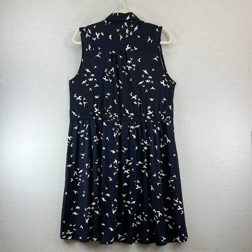 Indigo Rose Women’s Dress Sz 12 Navy/White Bird Print Rayon Blend Button-Front - Picture 6 of 11